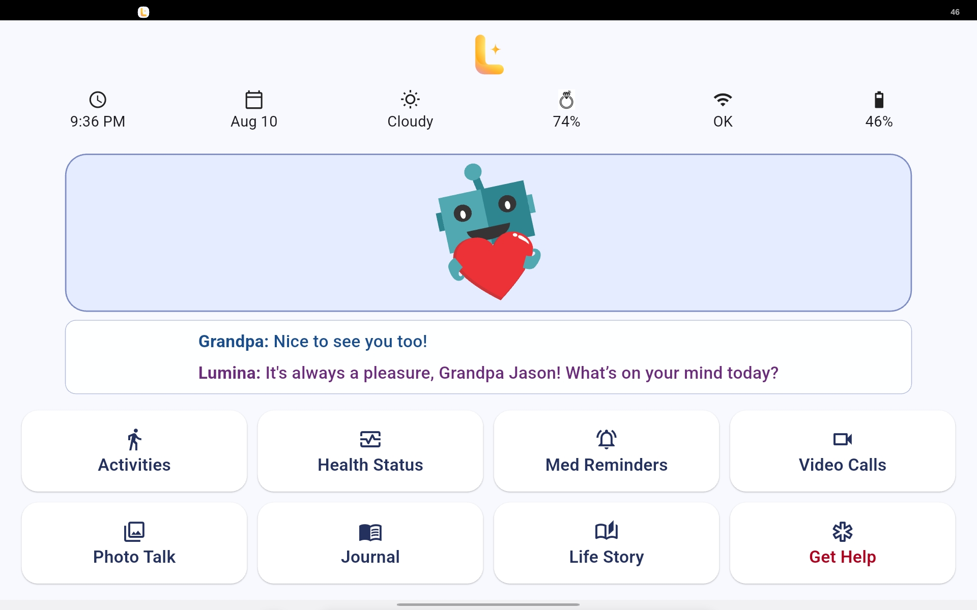Lumina Hub home screen